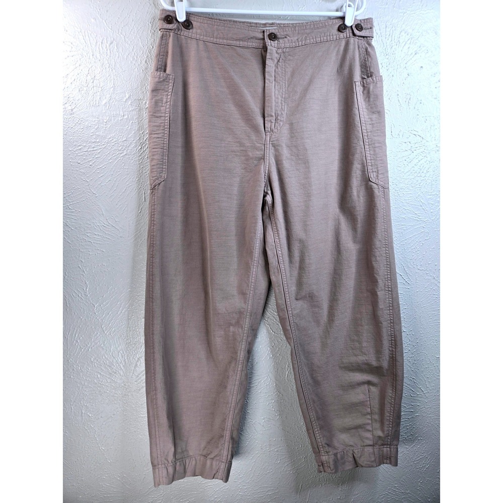 Everlane Barrel Pants Size 14 Tan Organic Cotton Linen Utility Tapered High Rise